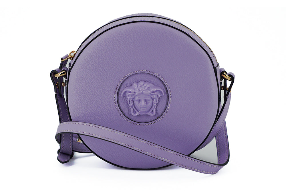 Versace Sac à bandoulière rond Disco en cuir de veau violet