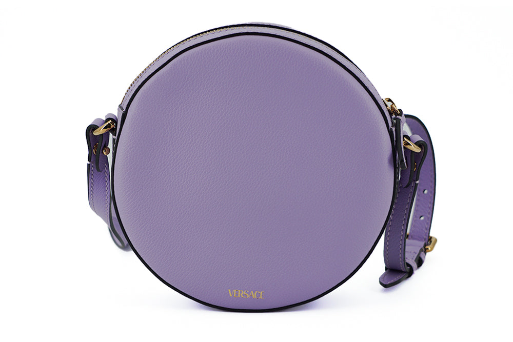 Versace Sac à bandoulière rond Disco en cuir de veau violet