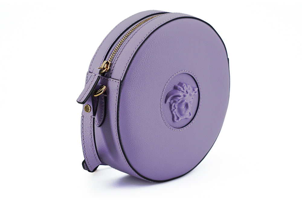 Versace Sac à bandoulière rond Disco en cuir de veau violet