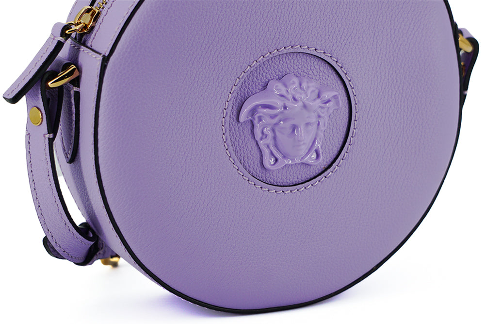 Versace Sac à bandoulière rond Disco en cuir de veau violet