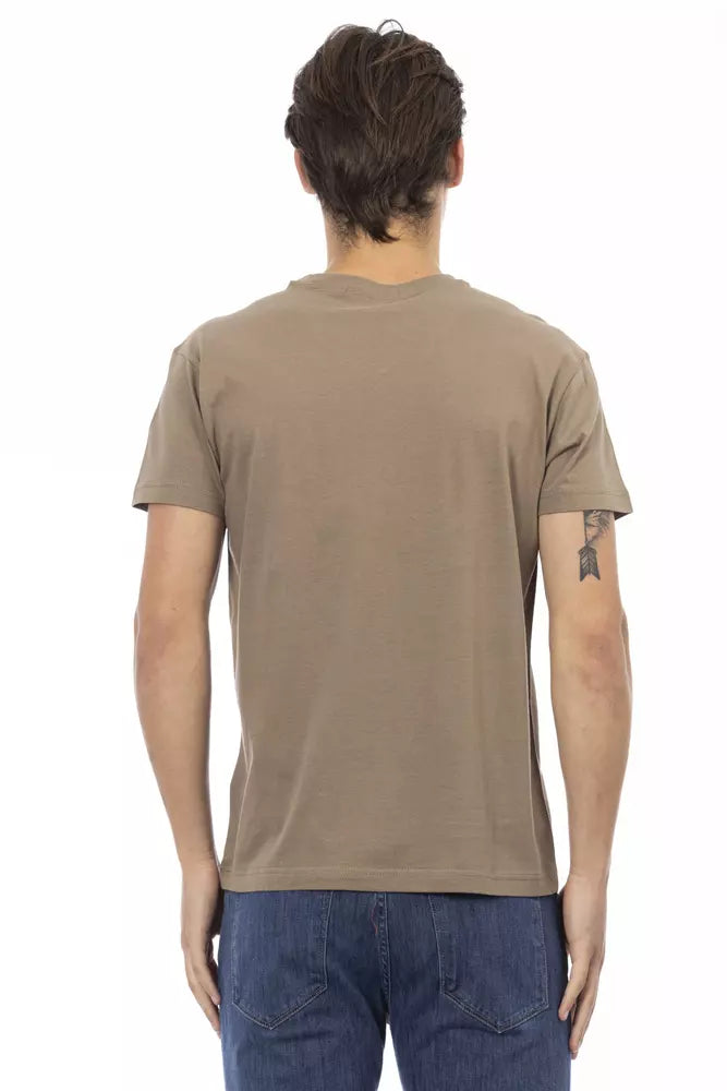 Trussardi Action Brown Cotton Men V-Neck T-Shirt