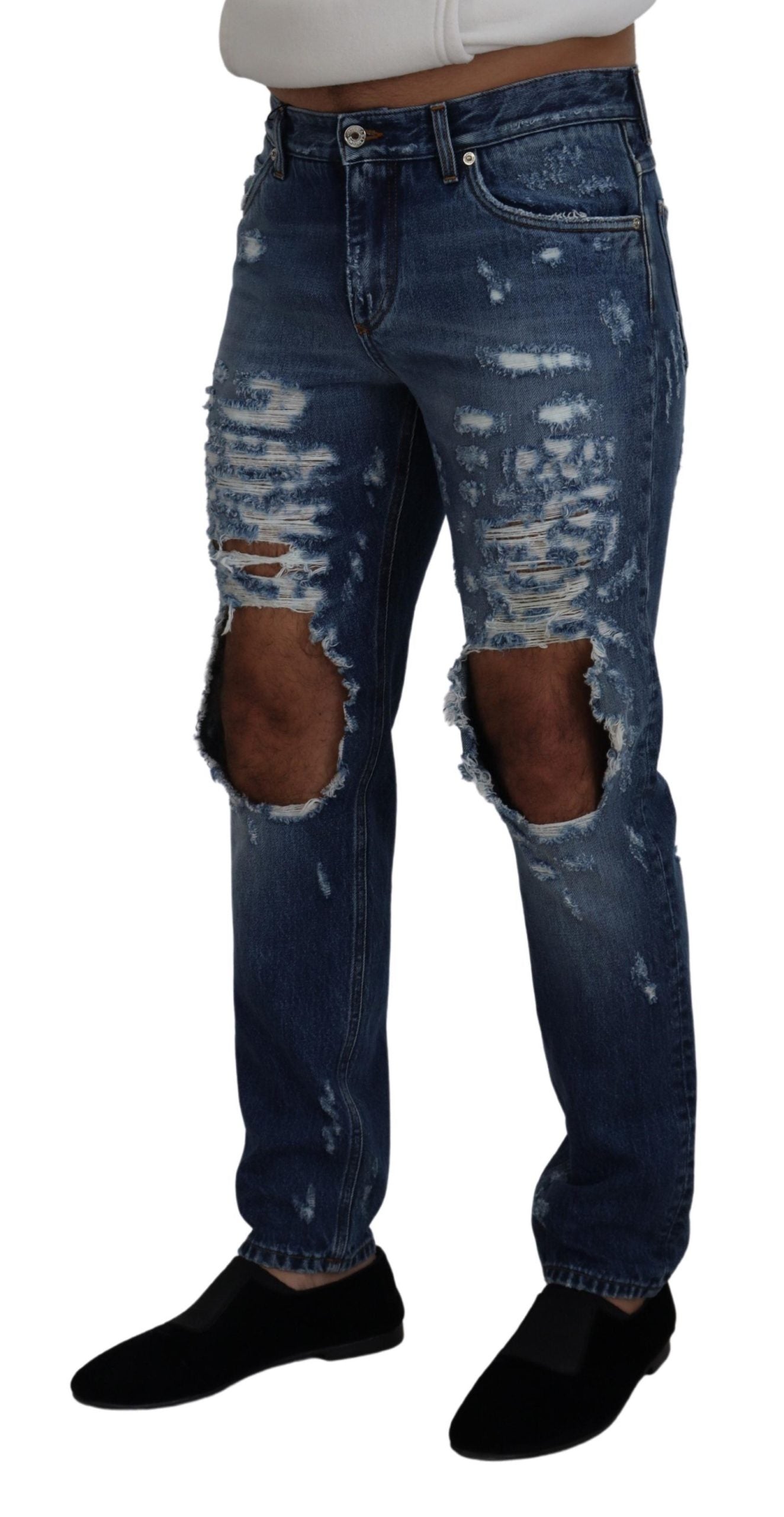 Dolce &amp; Gabbana Jean en denim en lambeaux de coton bleu pour hommes