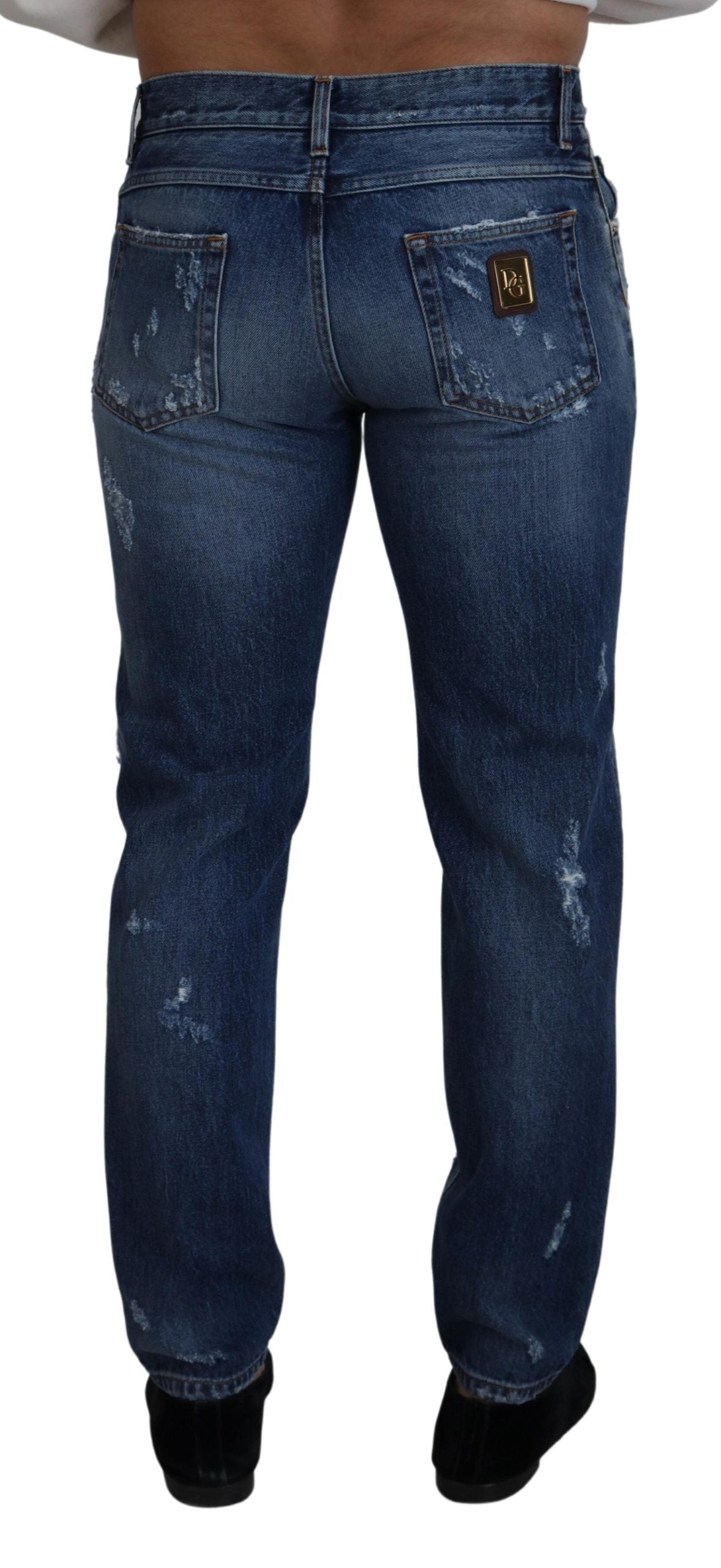 Dolce &amp; Gabbana Jean en denim en lambeaux de coton bleu pour hommes