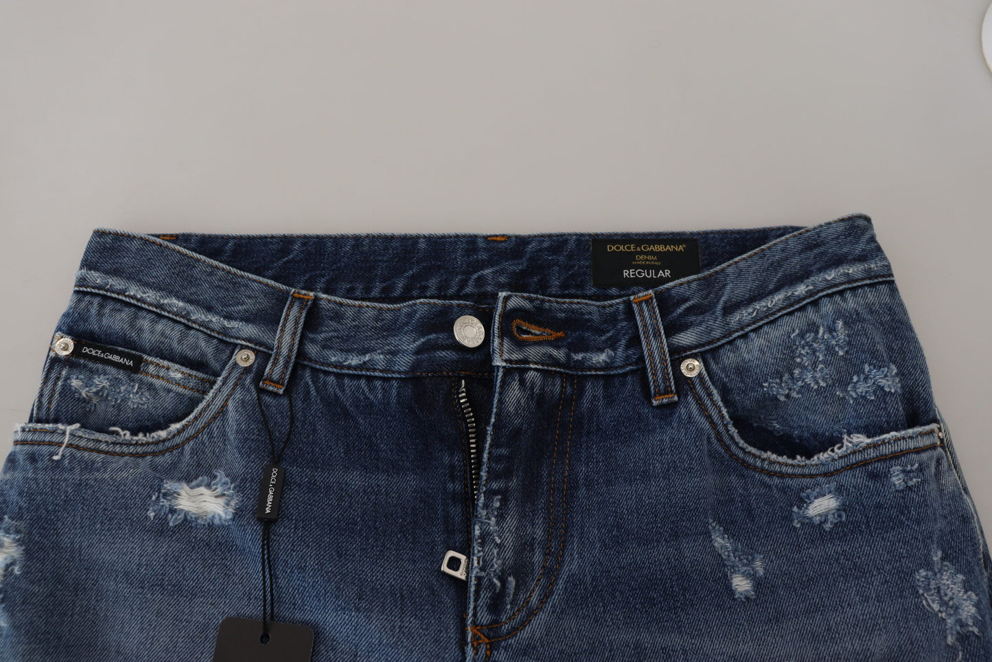 Dolce &amp; Gabbana Jean en denim en lambeaux de coton bleu pour hommes