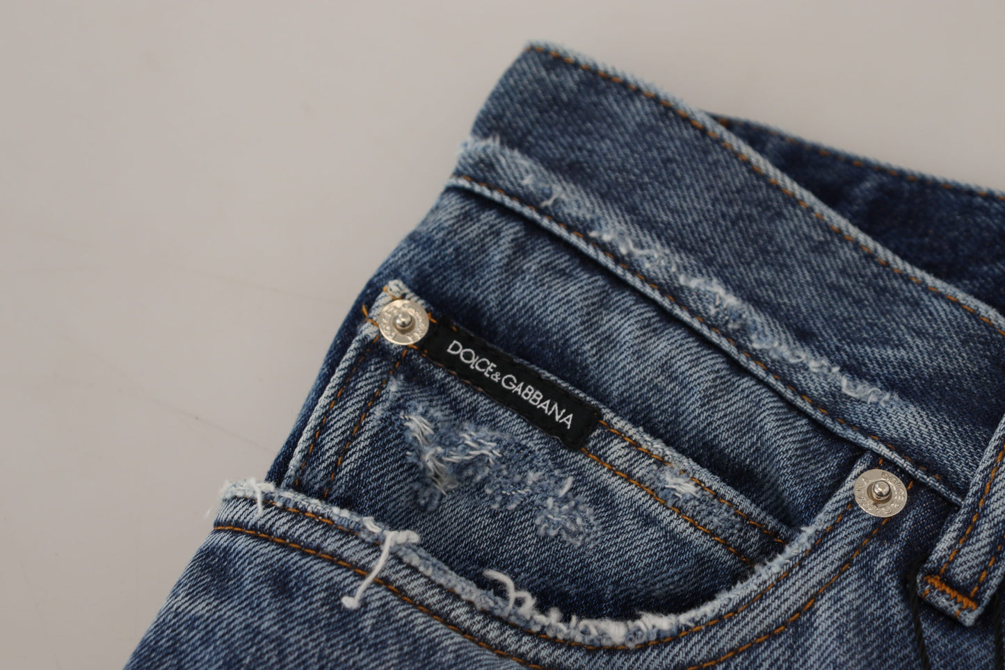 Dolce &amp; Gabbana Jean en denim en lambeaux de coton bleu pour hommes