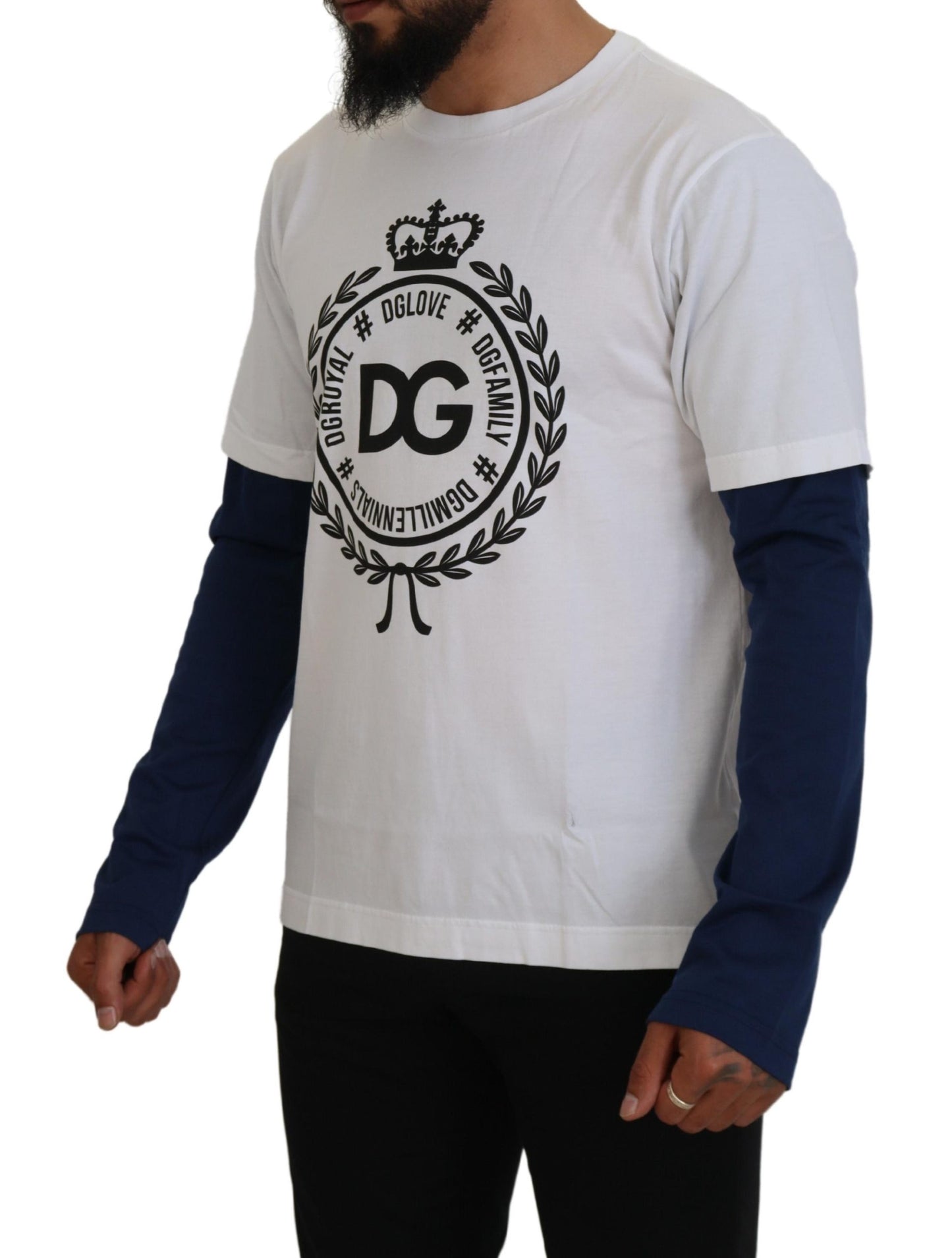 Dolce &amp; Gabbana Weiß-blauer DG Crown Pullover Pullover