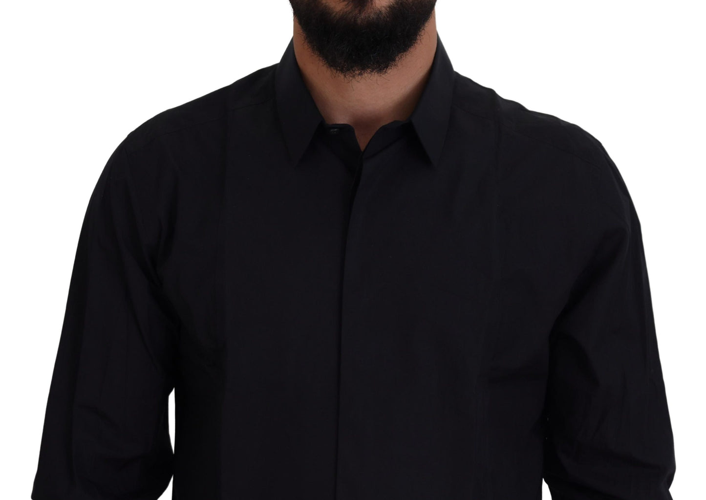 Dolce &amp; Gabbana Chemise ajustée en coton doré noir pour homme