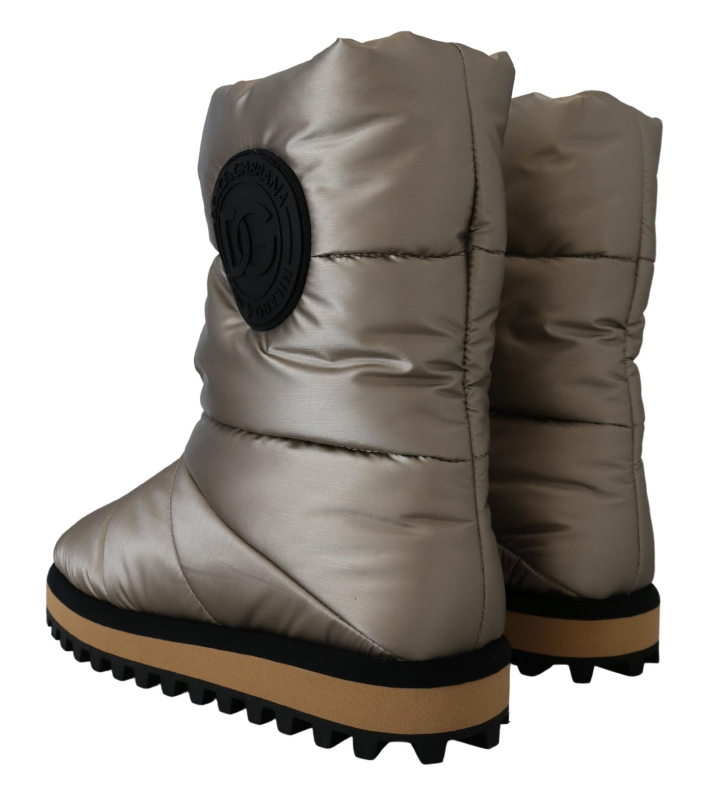 Dolce &amp; Gabbana Silber gepolsterte Winterstiefel mit mittlerer Wade