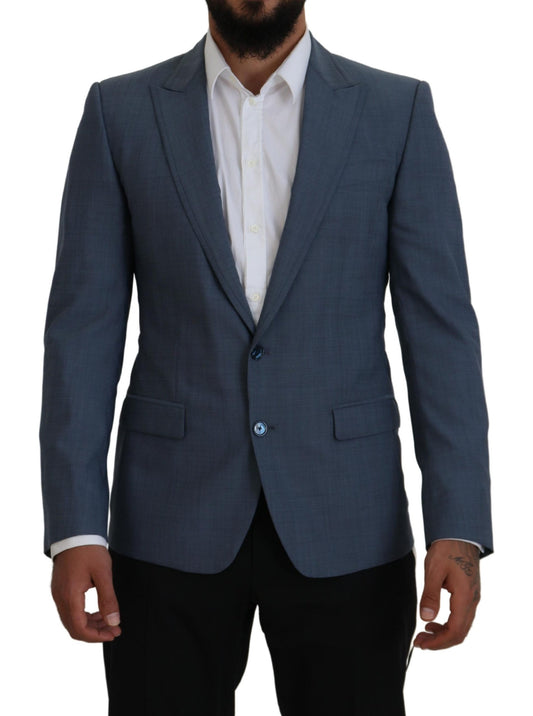 Dolce &amp; Gabbana Blazer coupe slim en laine bleue stretch