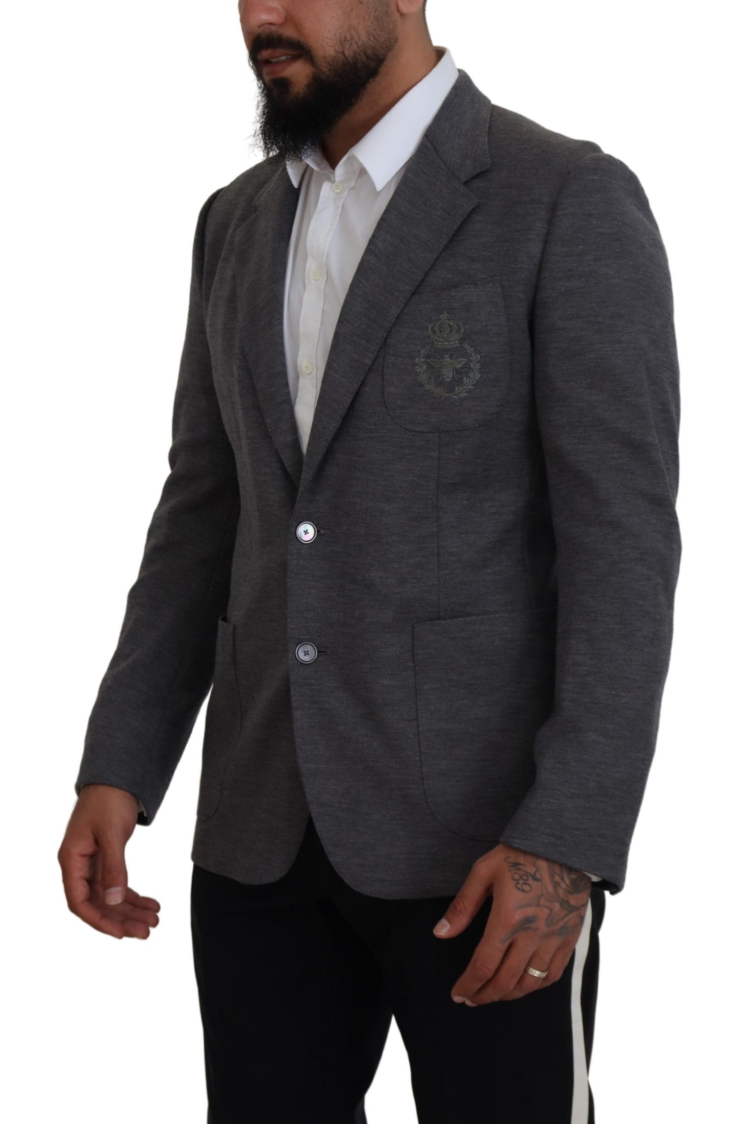 Dolce &amp; Gabbana Blazer coupe slim en laine stretch gris