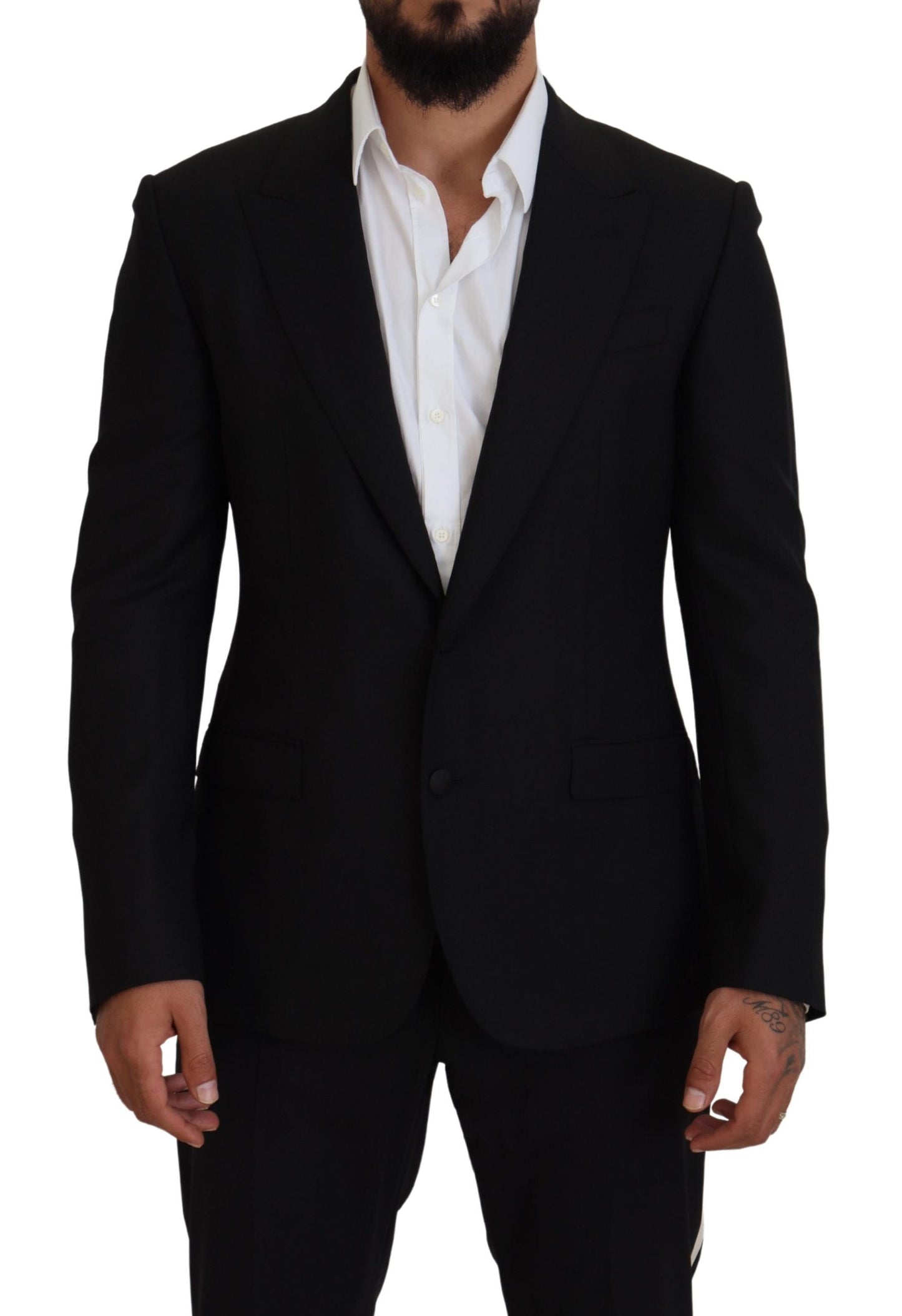 Dolce &amp; Gabbana Blazer coupe slim en laine noire stretch