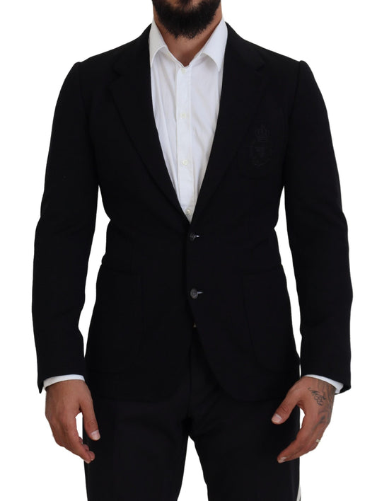 Dolce &amp; Gabbana Blazer coupe slim en laine noire avec couronne