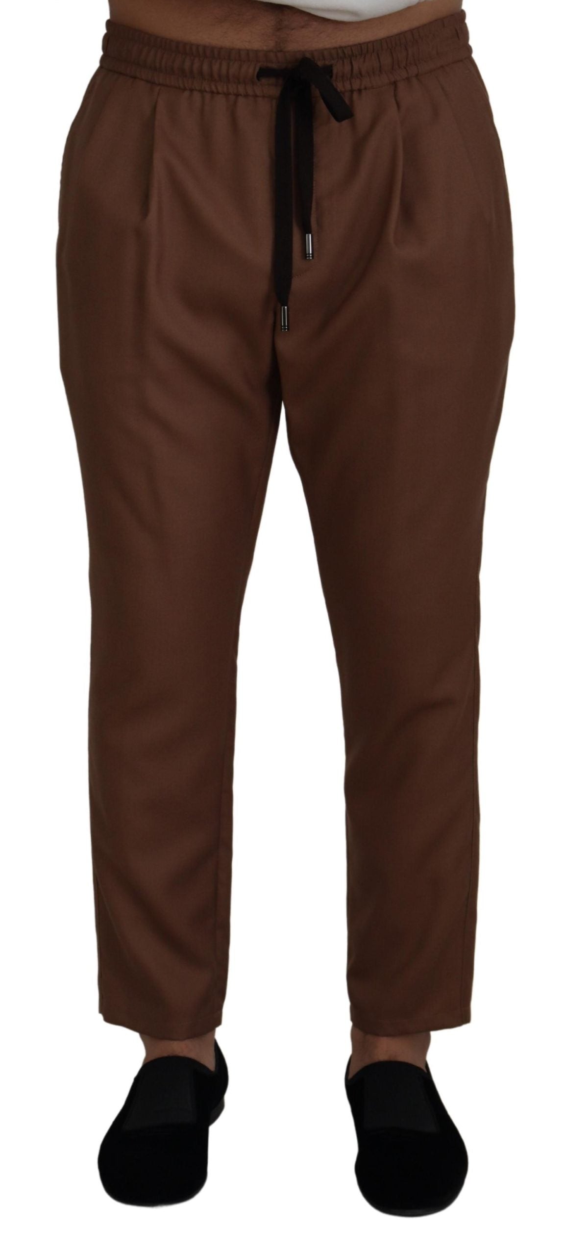 Dolce &amp; Gabbana Pantalon de jogging en cachemire marron pour hommes avec cordon de serrage