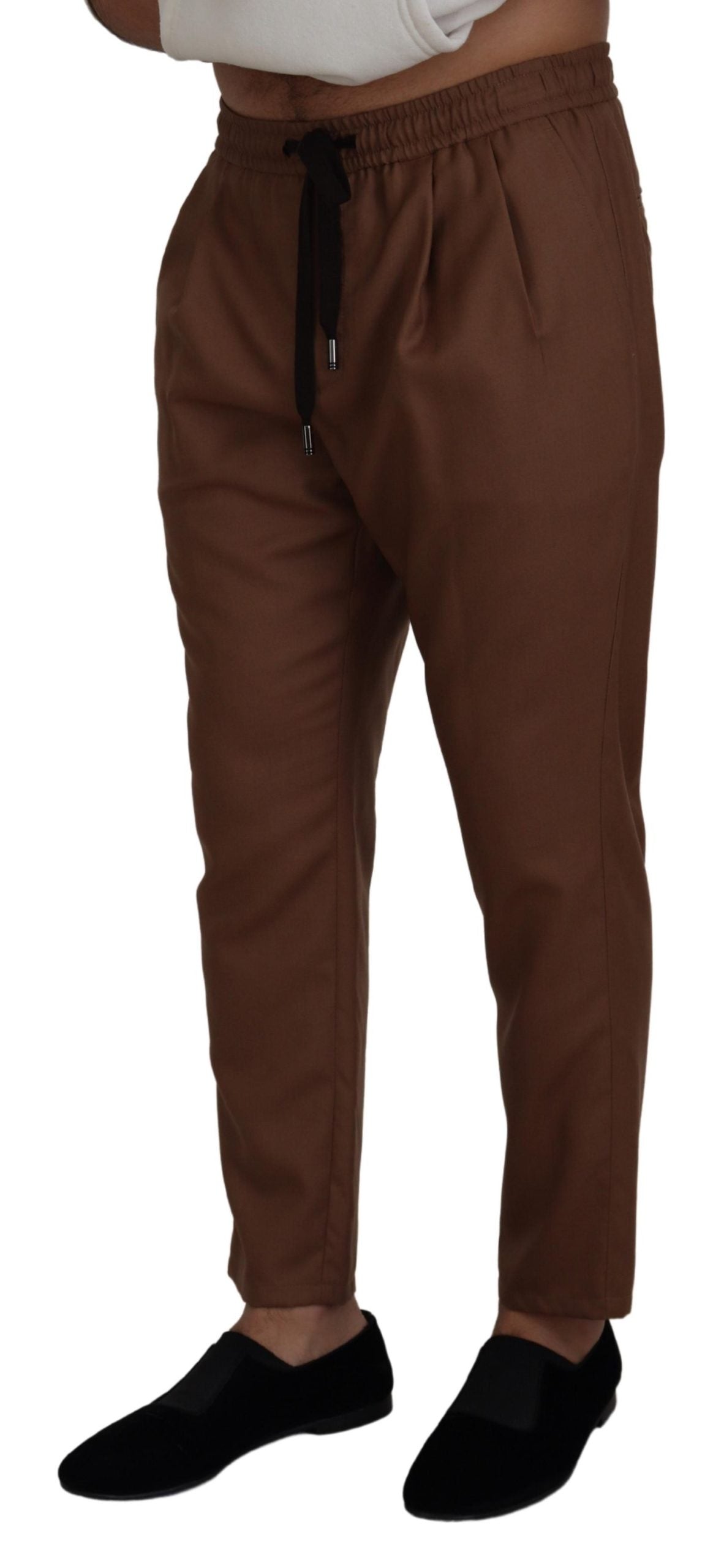 Dolce &amp; Gabbana Pantalon de jogging en cachemire marron pour hommes avec cordon de serrage