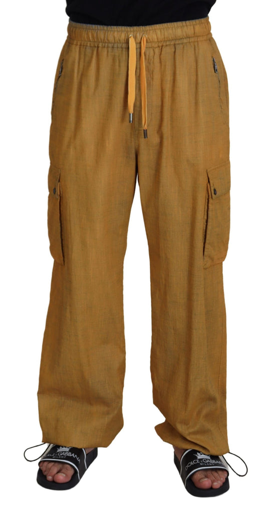 Dolce &amp; Gabbana Pantalon cargo en lin marron avec cordon de serrage