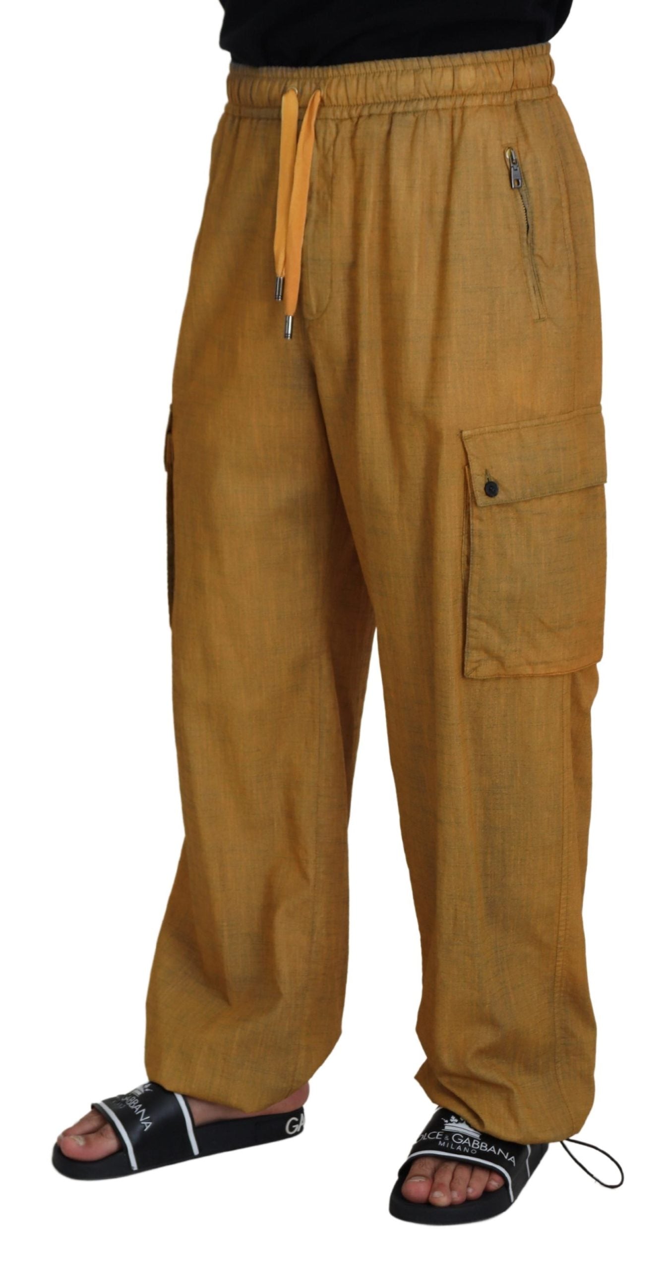 Dolce &amp; Gabbana Pantalon cargo en lin marron avec cordon de serrage