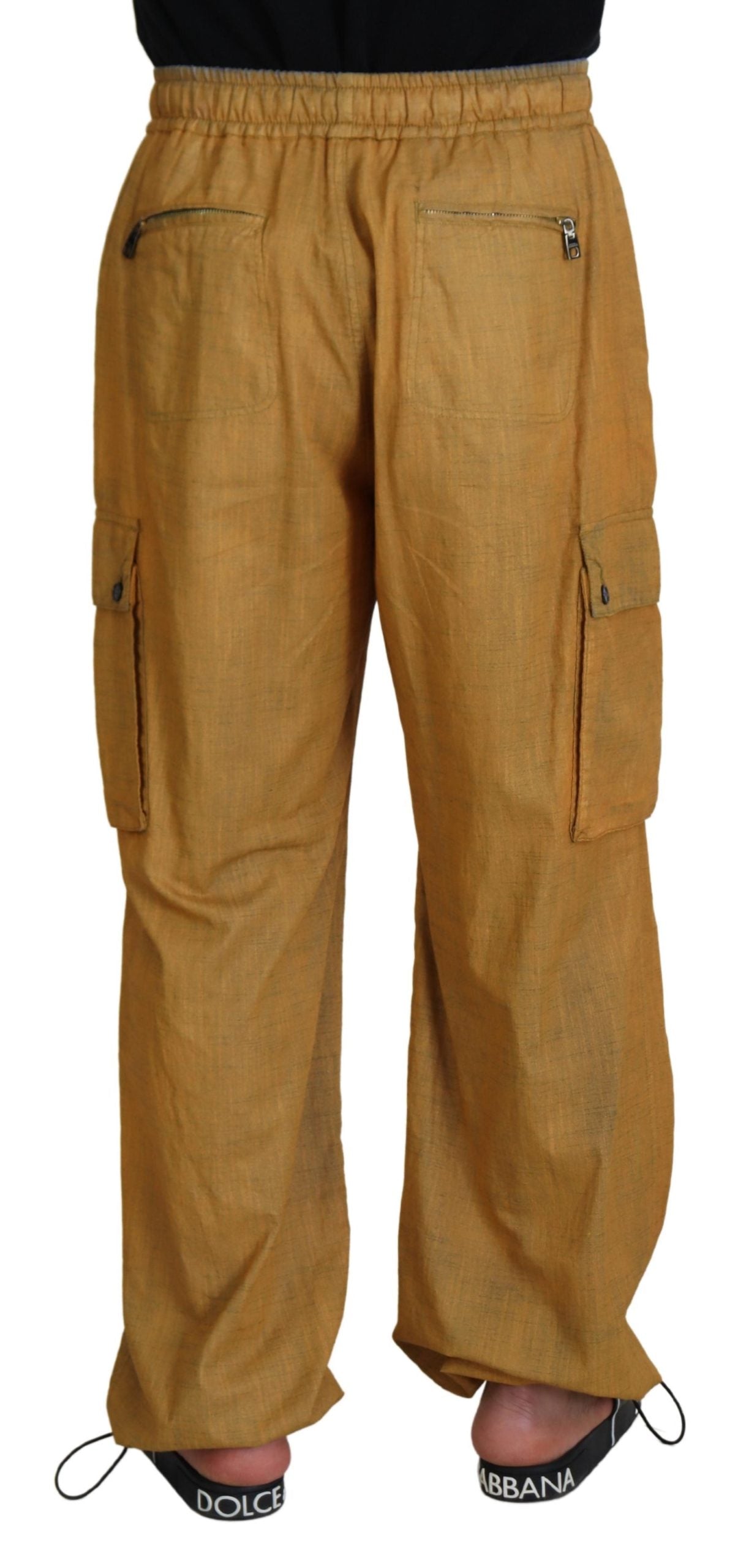 Dolce &amp; Gabbana Pantalon cargo en lin marron avec cordon de serrage