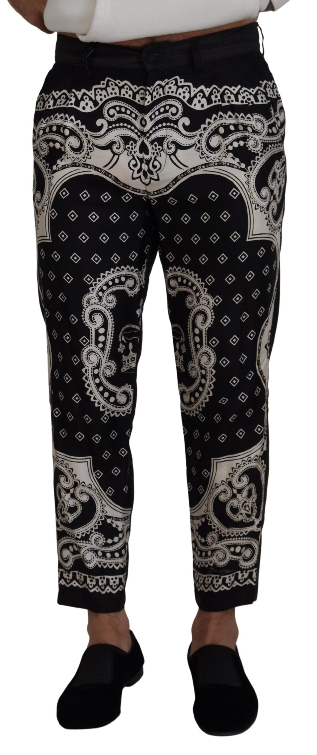 Schwarze Hose mit Bandana-Print aus Seide von Dolce &amp; Gabbana