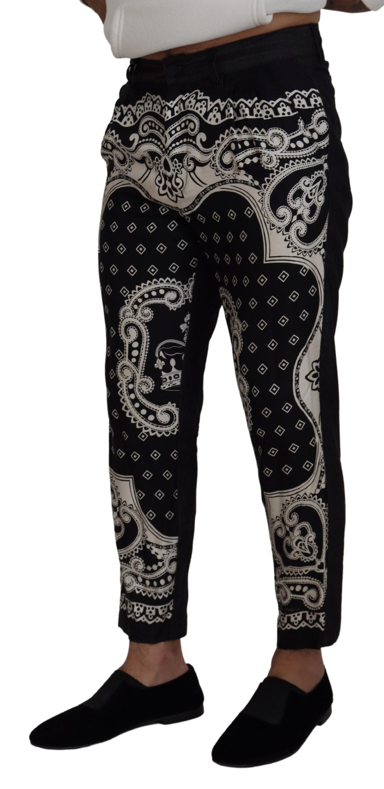 Schwarze Hose mit Bandana-Print aus Seide von Dolce &amp; Gabbana