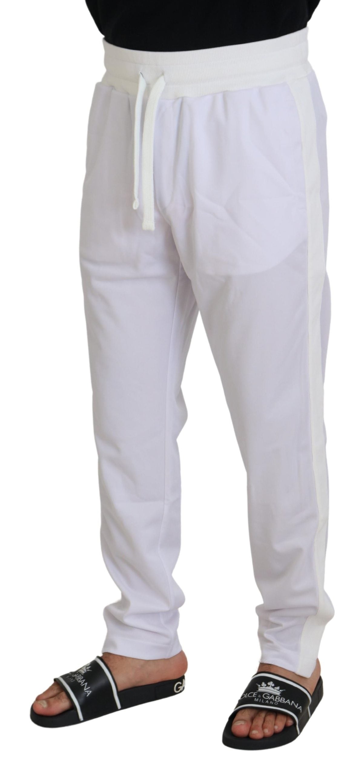 Dolce &amp; Gabbana Pantalon de jogging en polyester blanc avec logo couronne