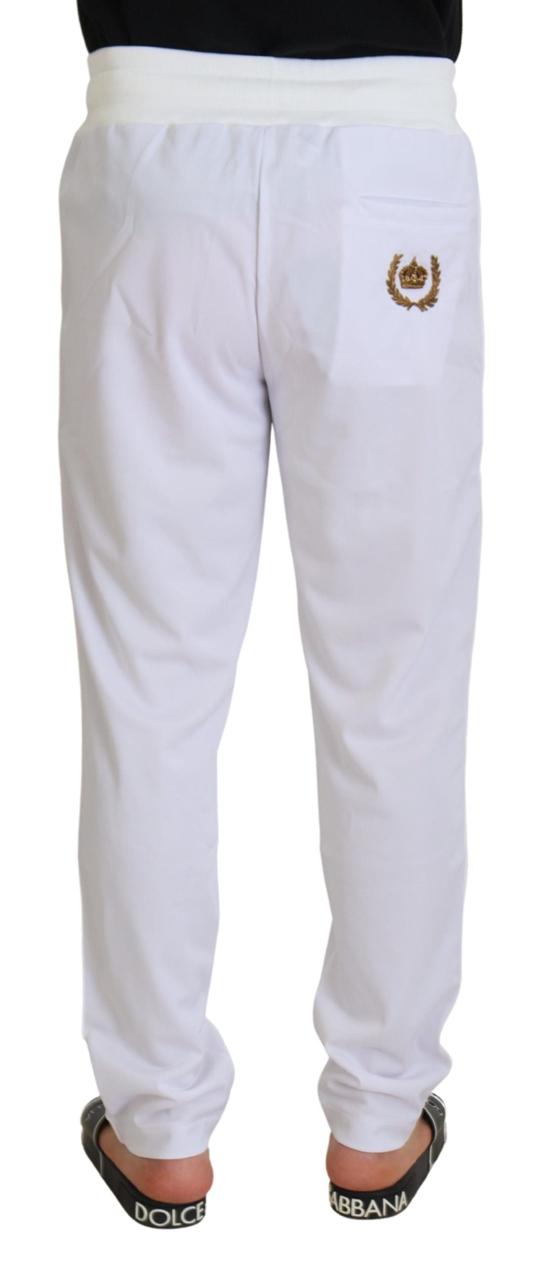 Dolce &amp; Gabbana Pantalon de jogging en polyester blanc avec logo couronne