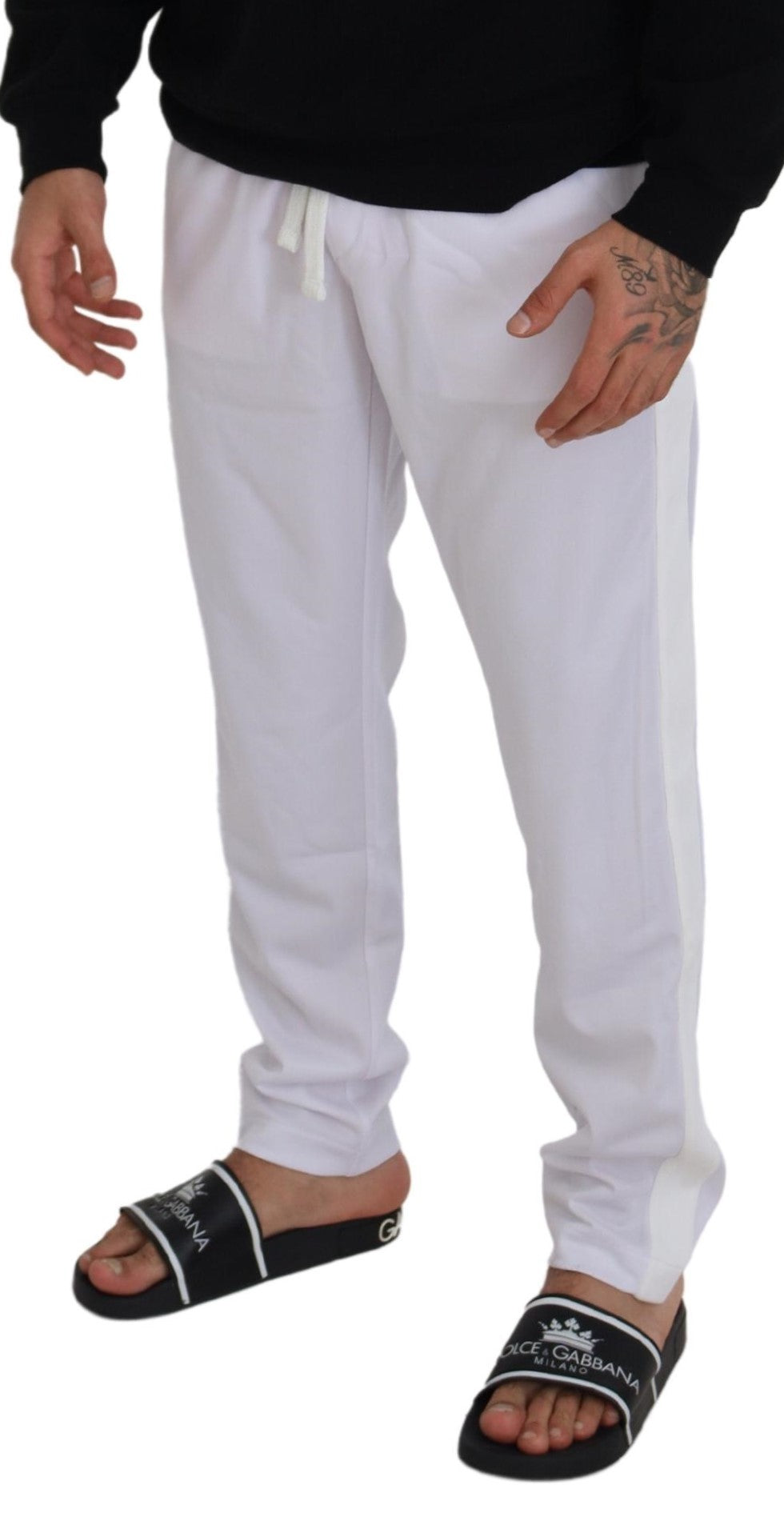 Dolce &amp; Gabbana Pantalon de jogging en polyester blanc avec logo couronne