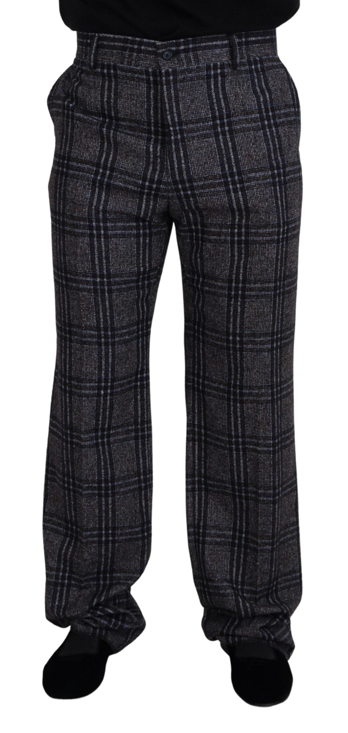 Dolce &amp; Gabbana Pantalon gris à carreaux taille moyenne pour homme