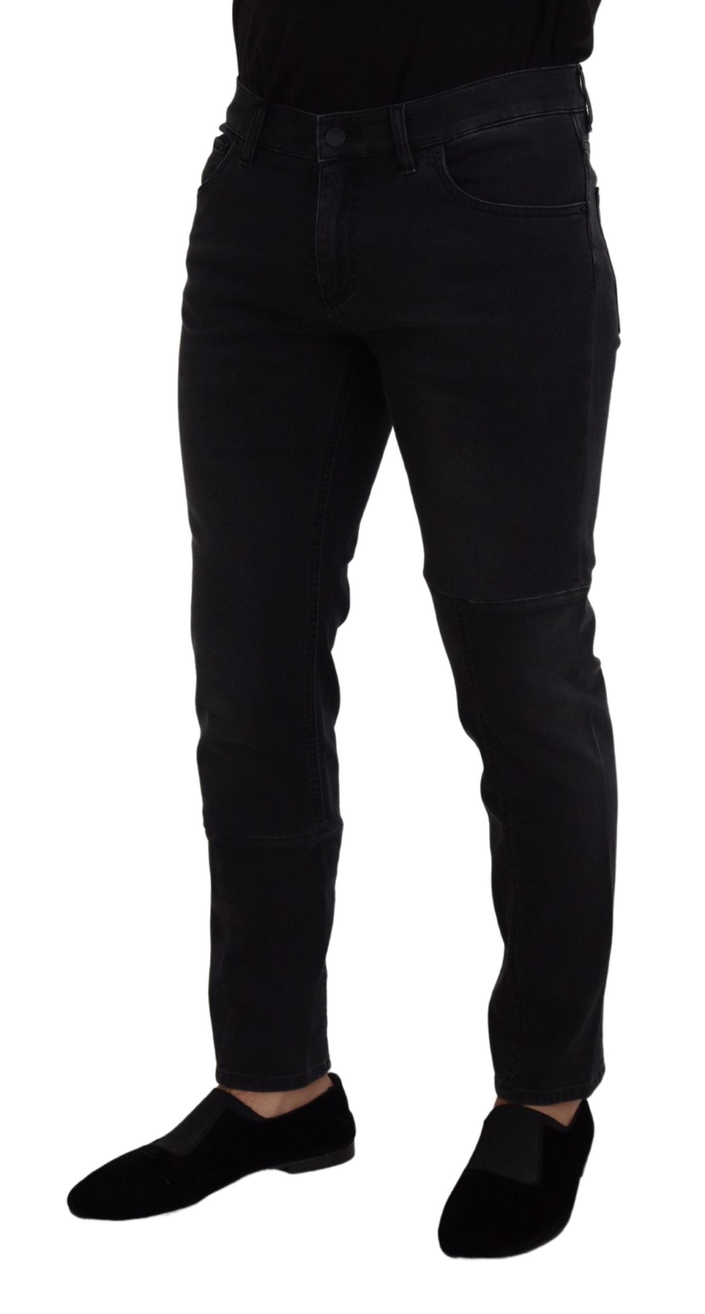 Dolce &amp; Gabbana Jean en denim brodé avec patch en coton noir