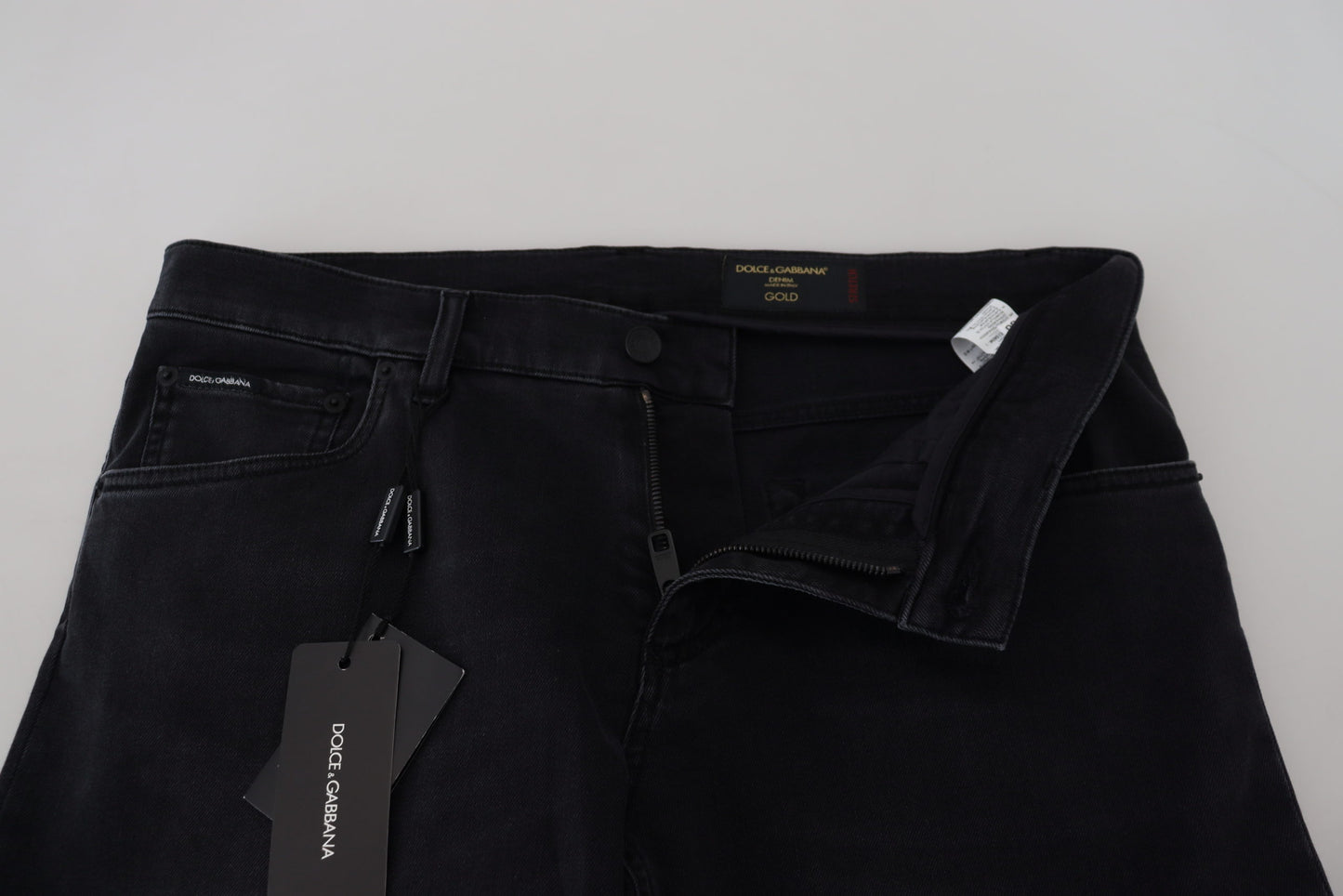 Dolce &amp; Gabbana Jean en denim brodé avec patch en coton noir