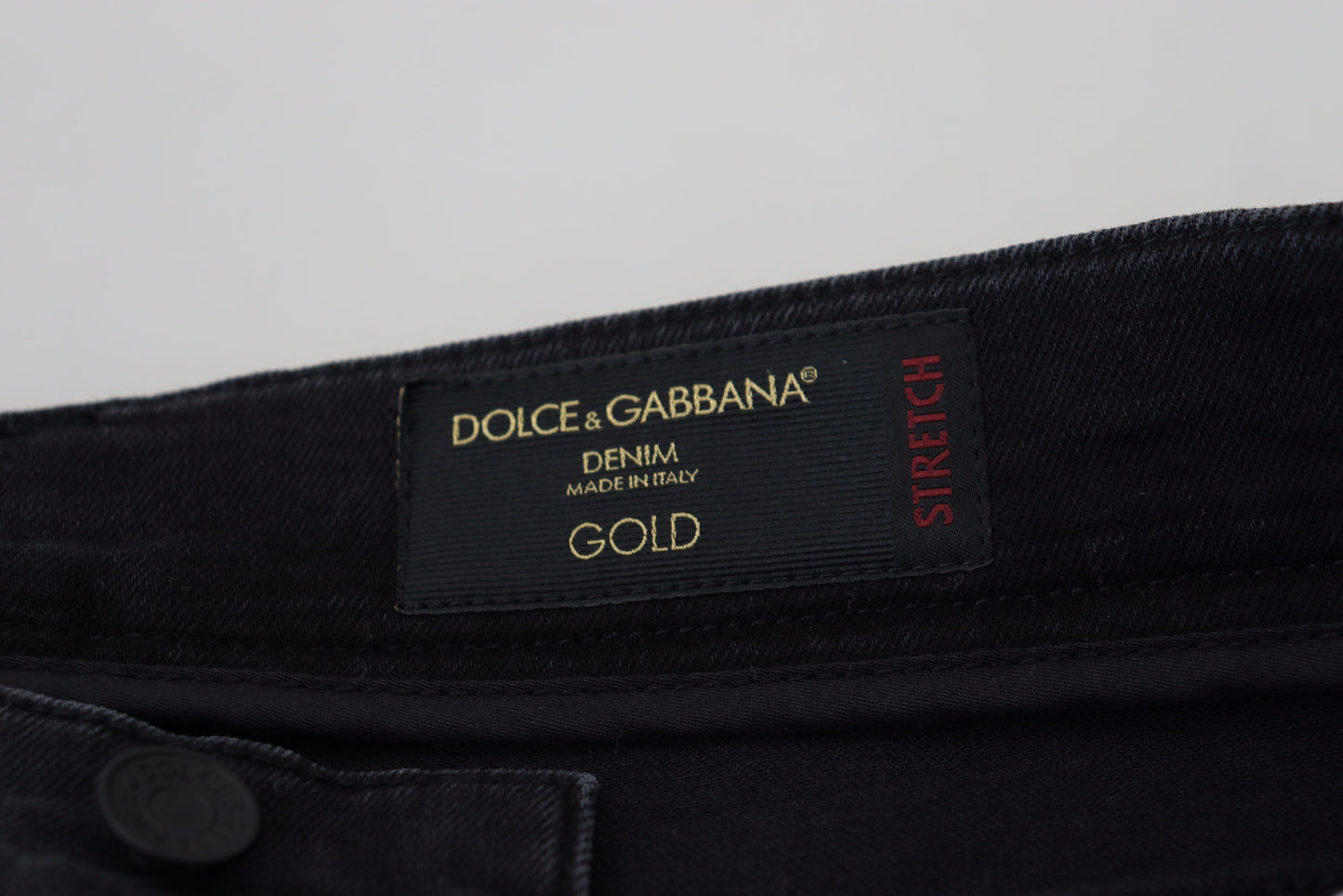 Dolce &amp; Gabbana Jean en denim brodé avec patch en coton noir