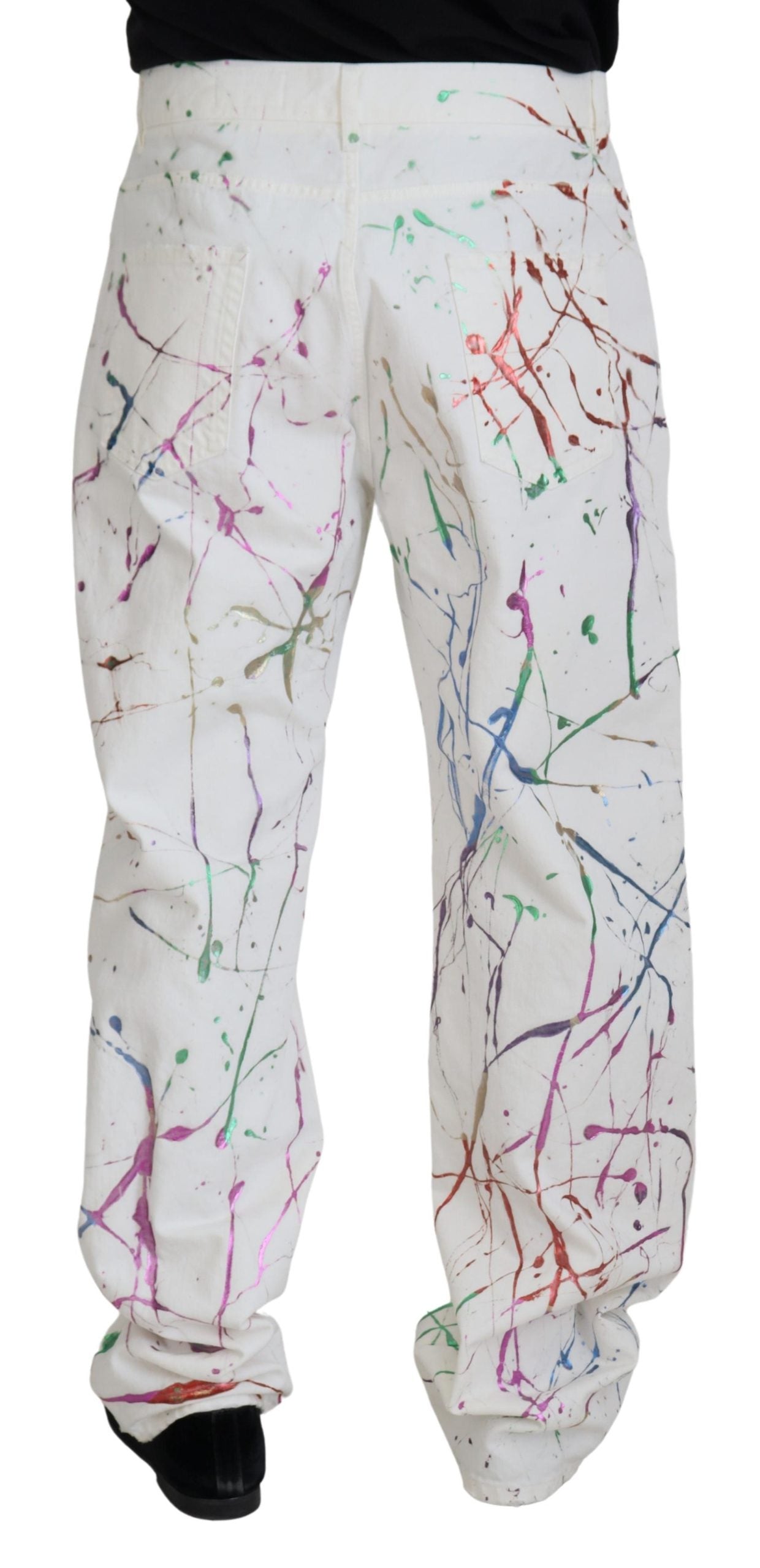 Dolce &amp; Gabbana Pantalon en denim à imprimé éclaboussures de couleur en coton blanc