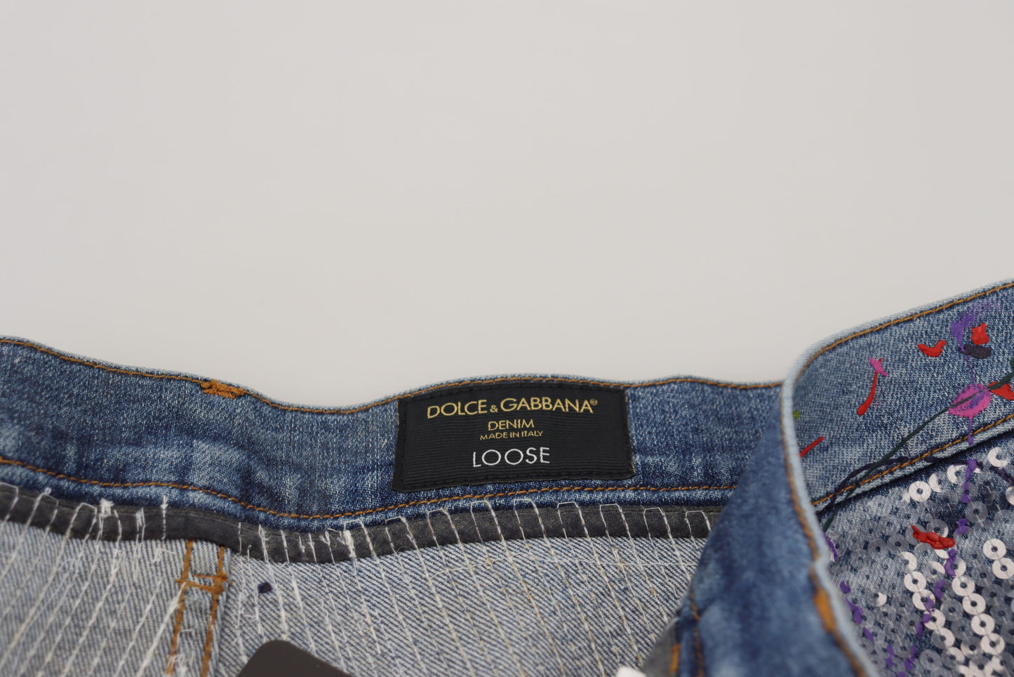 Dolce &amp; Gabbana Jean en denim imprimé éclaboussures de couleur en coton bleu