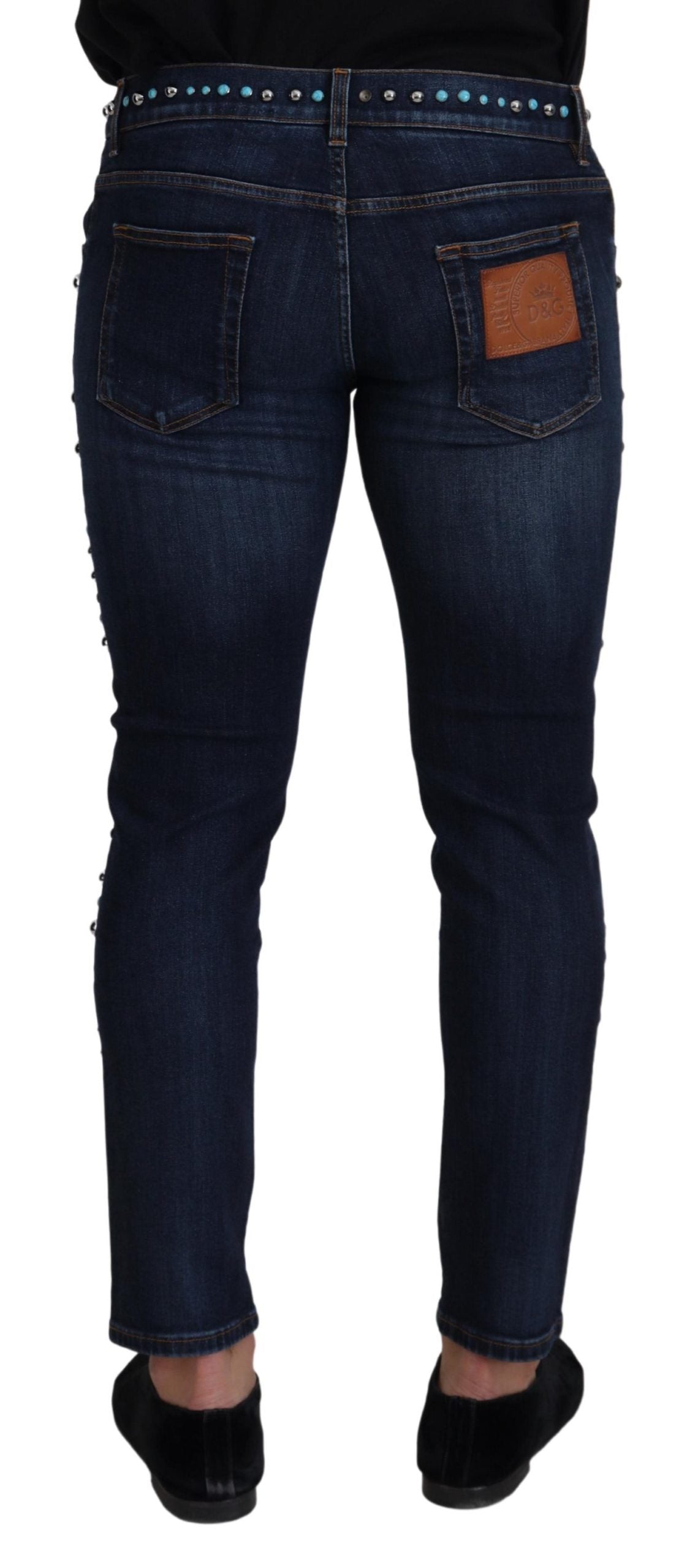 Dolce &amp; Gabbana Jean en denim taille basse clouté en coton bleu