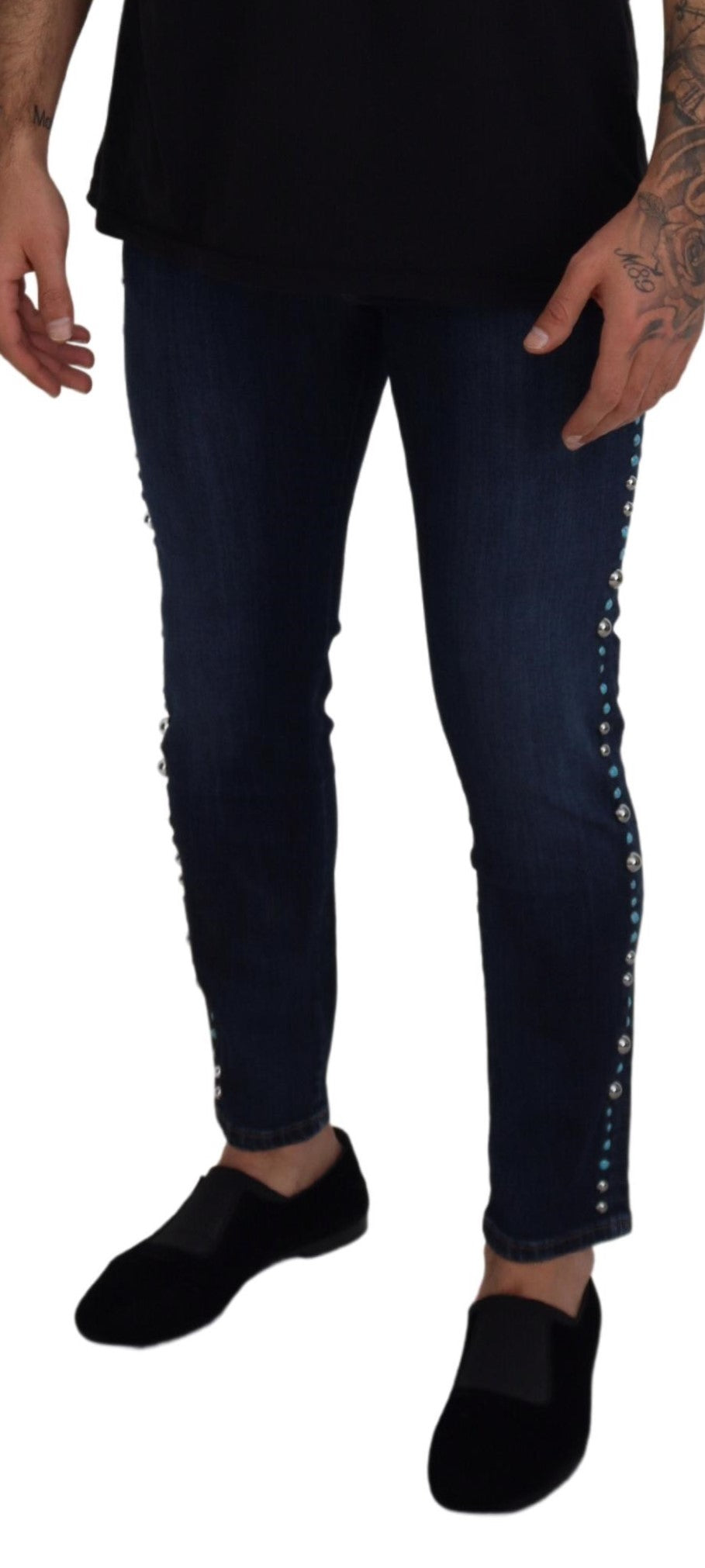 Dolce &amp; Gabbana Denim-Jeans mit niedriger Taille und Nieten aus blauer Baumwolle