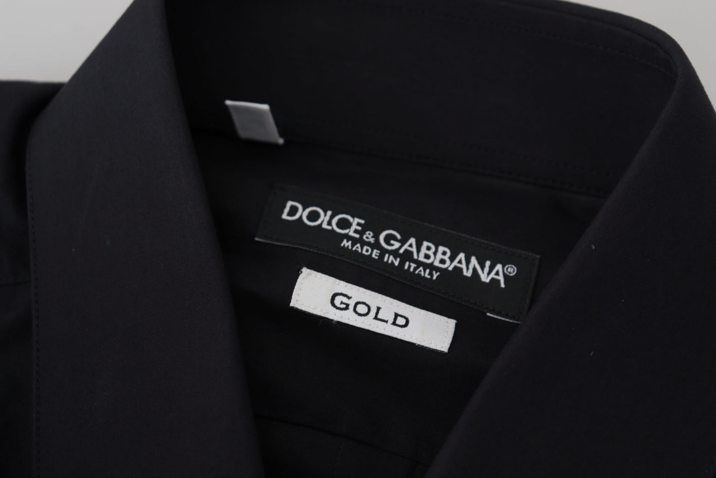 Dolce &amp; Gabbana Schwarzes, schmal geschnittenes, formelles GOLD-Hemd aus Baumwolle