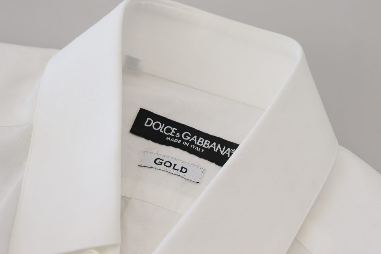 Dolce &amp; Gabbana Weißes, schmal geschnittenes, formelles GOLD-Hemd aus Baumwolle