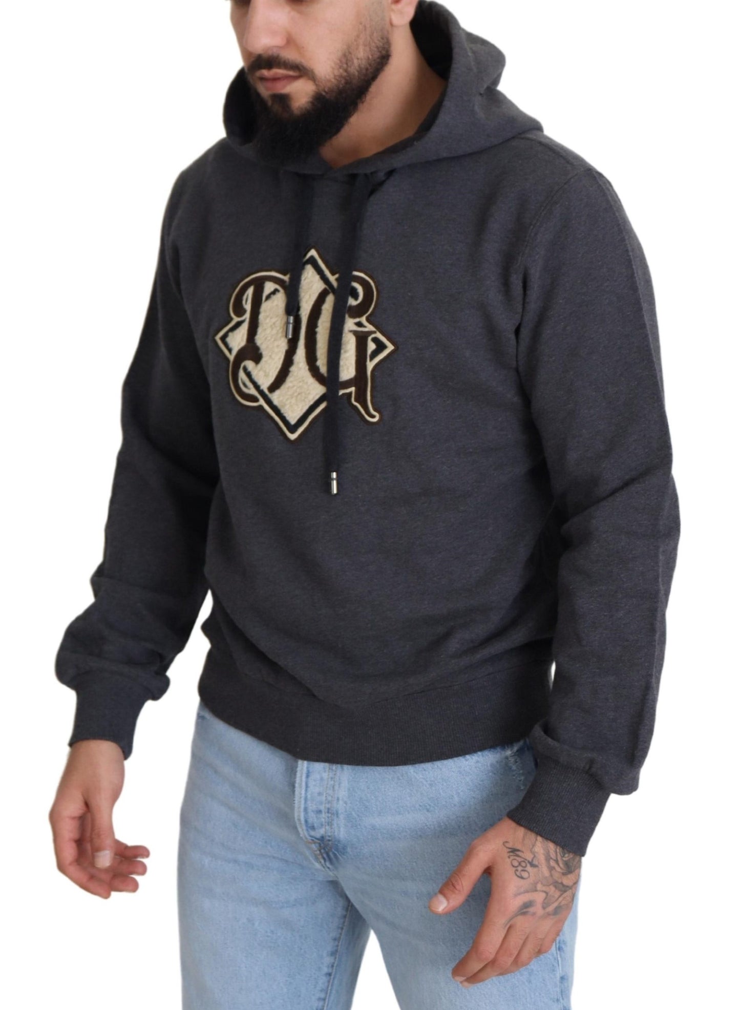 Dolce &amp; Gabbana Grauer Kapuzenpullover aus Baumwolle mit Logo