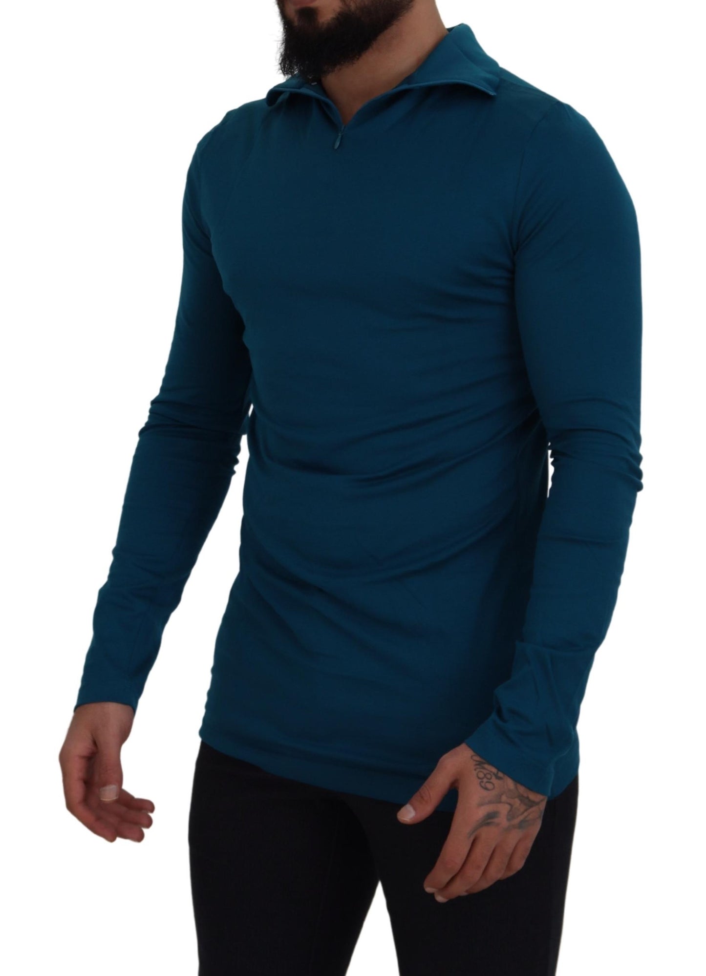 Dolce &amp; Gabbana Slim-Pullover aus blauer Baumwolle mit Kragen