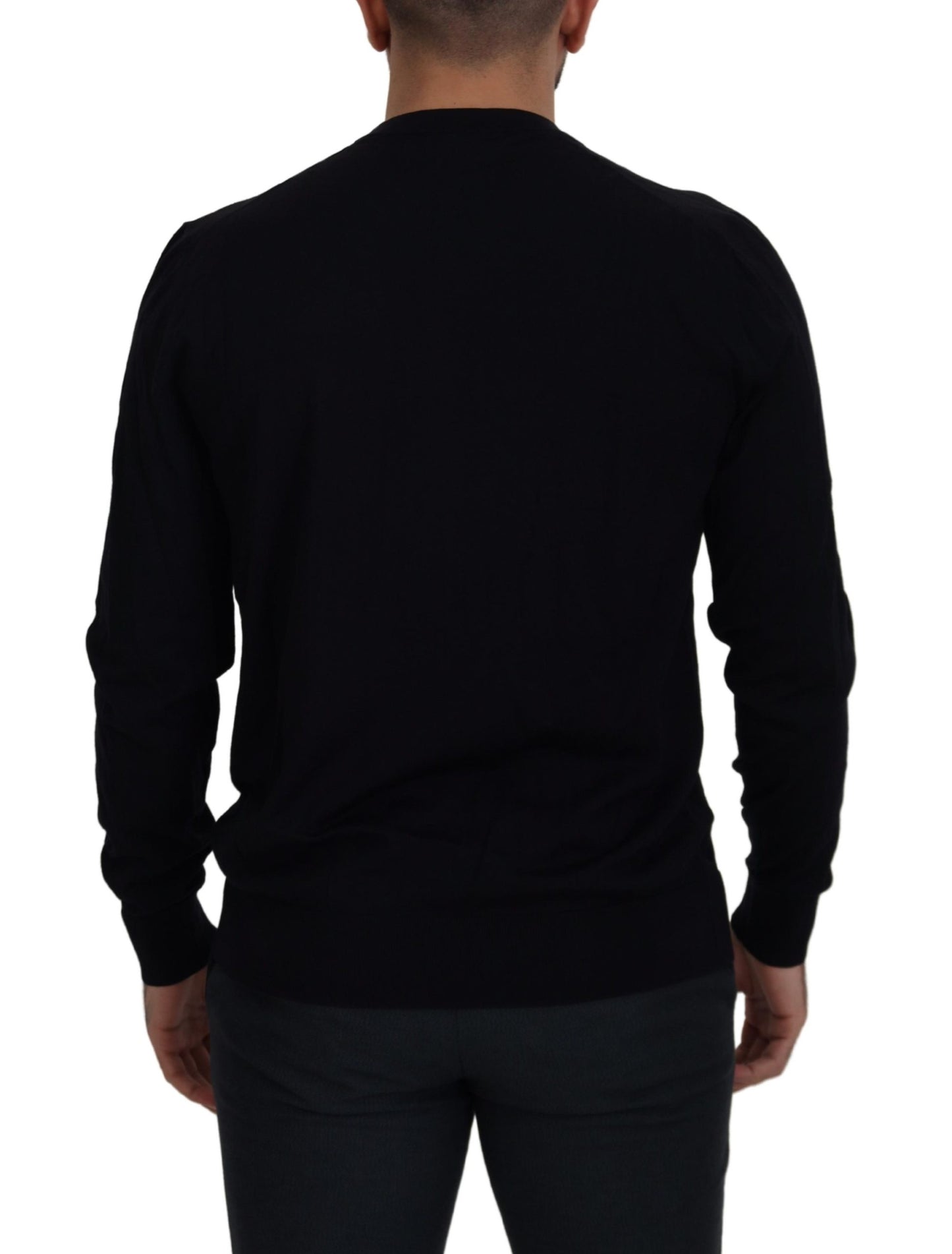 Dolce &amp; Gabbana Schwarzer Pullover mit Rundhalsausschnitt aus Schurwolle