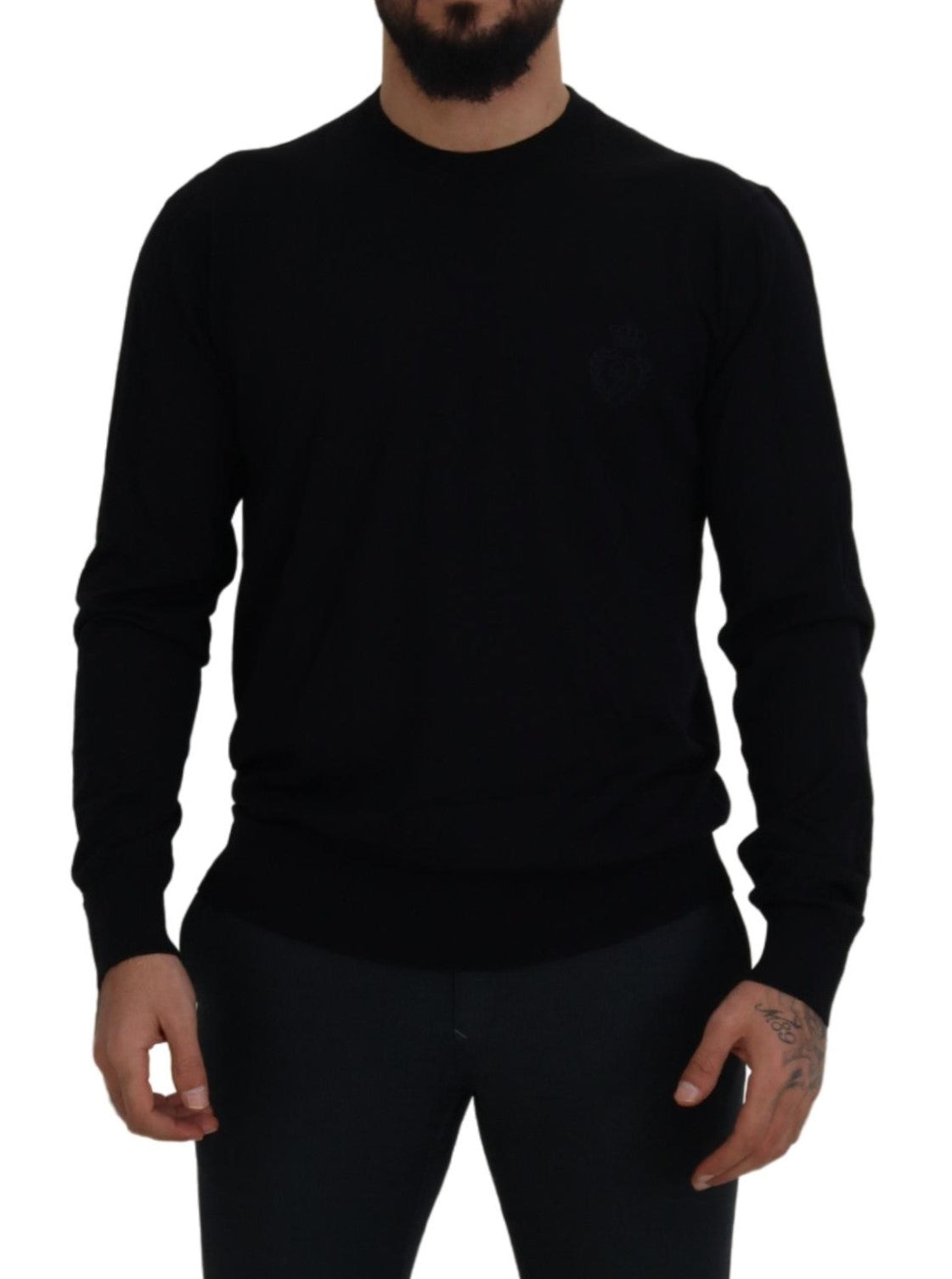 Dolce &amp; Gabbana Schwarzer Pullover mit Rundhalsausschnitt aus Schurwolle