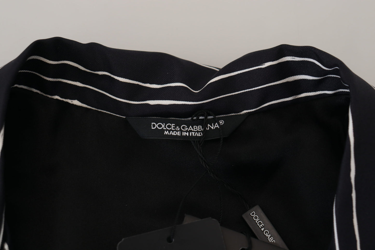 Dolce &amp; Gabbana Veste-chemise de pyjama en soie à rayures bleues