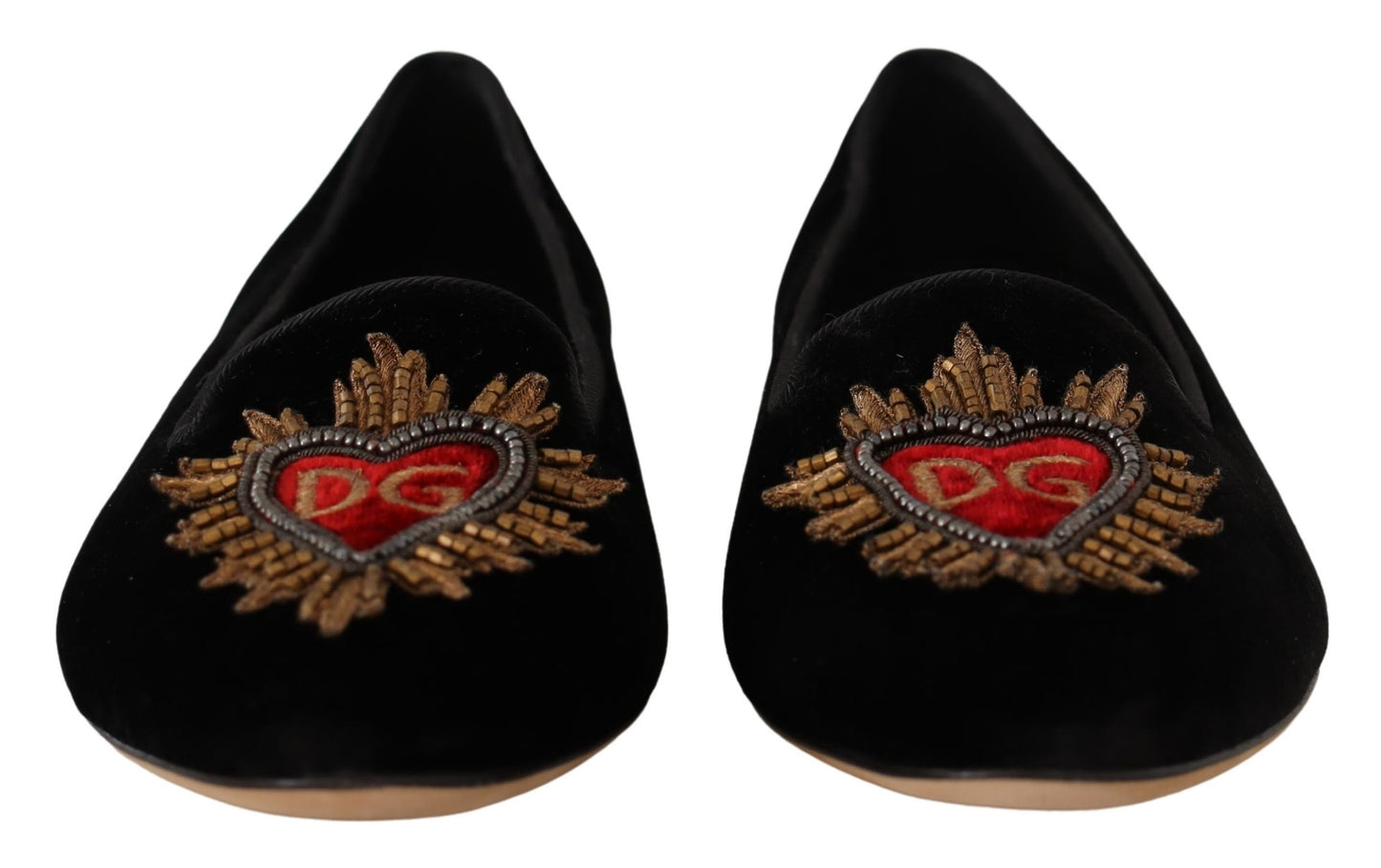 Dolce &amp; Gabbana Chaussures plates noires à enfiler avec patch DG Sacred Heart