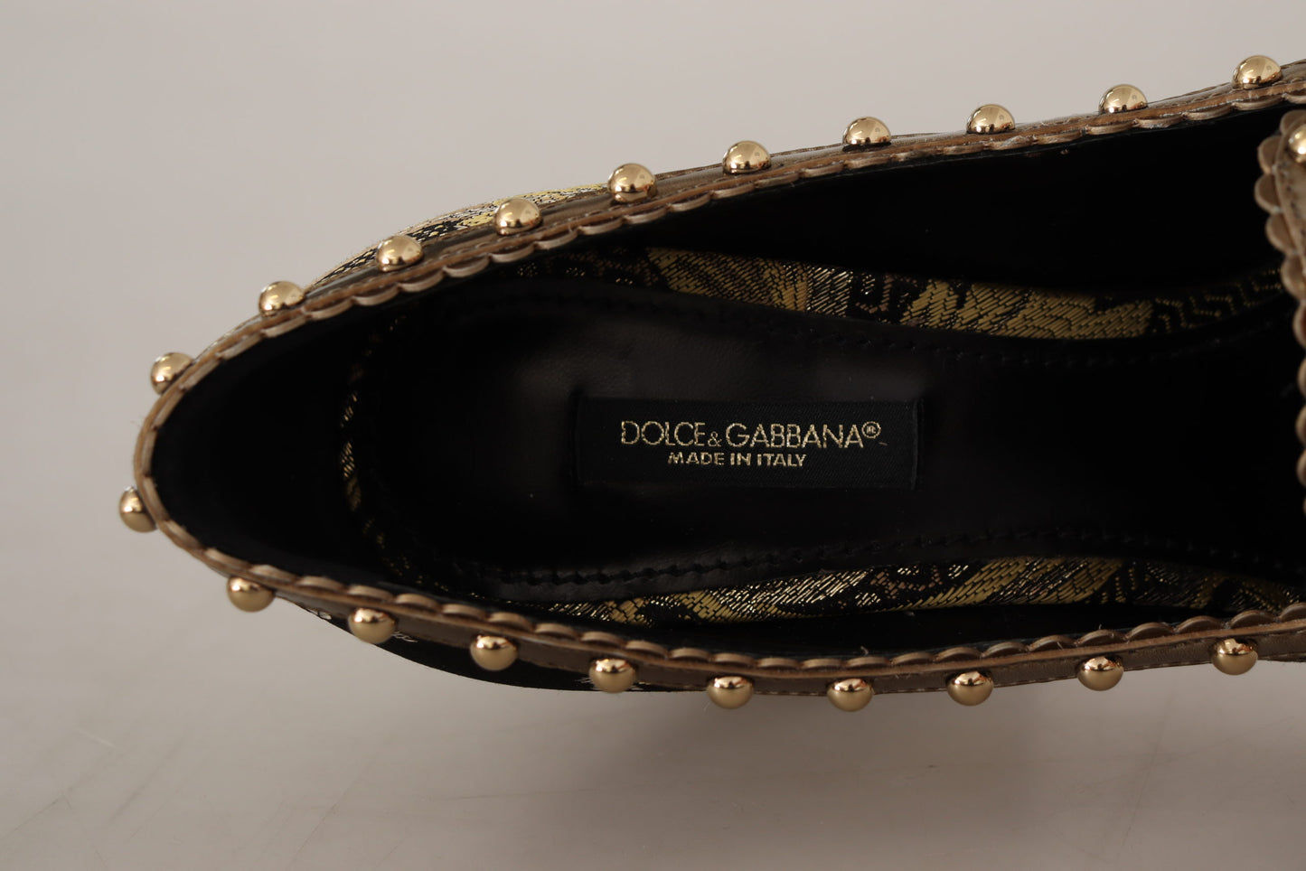 Dolce &amp; Gabbana Escarpins en brocart à bout carré et cristal doré