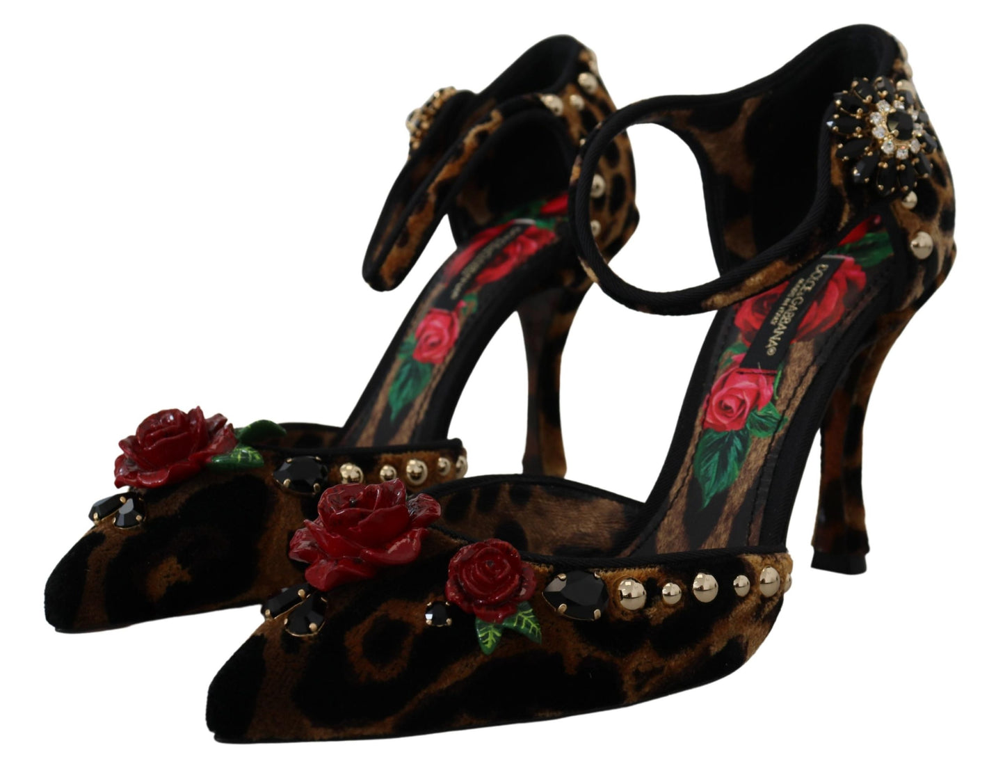 Dolce &amp; Gabbana Chaussures à talons à imprimé léopard ornées marron