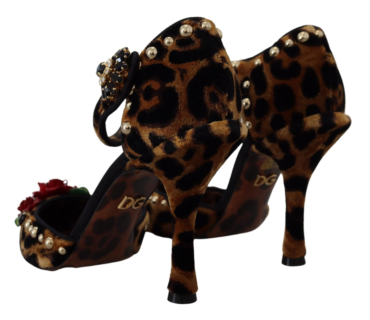 Dolce &amp; Gabbana Chaussures à talons à imprimé léopard ornées marron