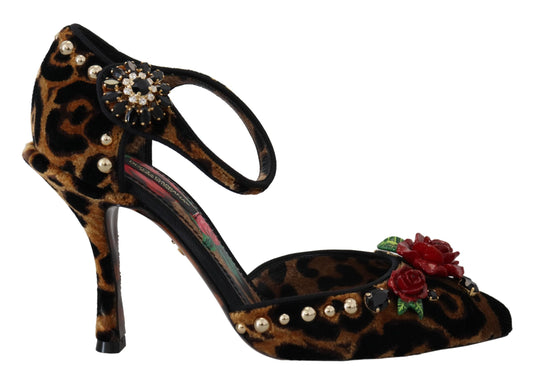 Dolce &amp; Gabbana Chaussures à talons à imprimé léopard ornées marron