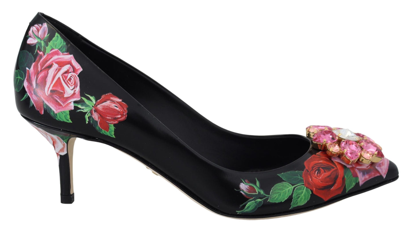 Dolce &amp; Gabbana Escarpins à talons en cristal à imprimé floral noir