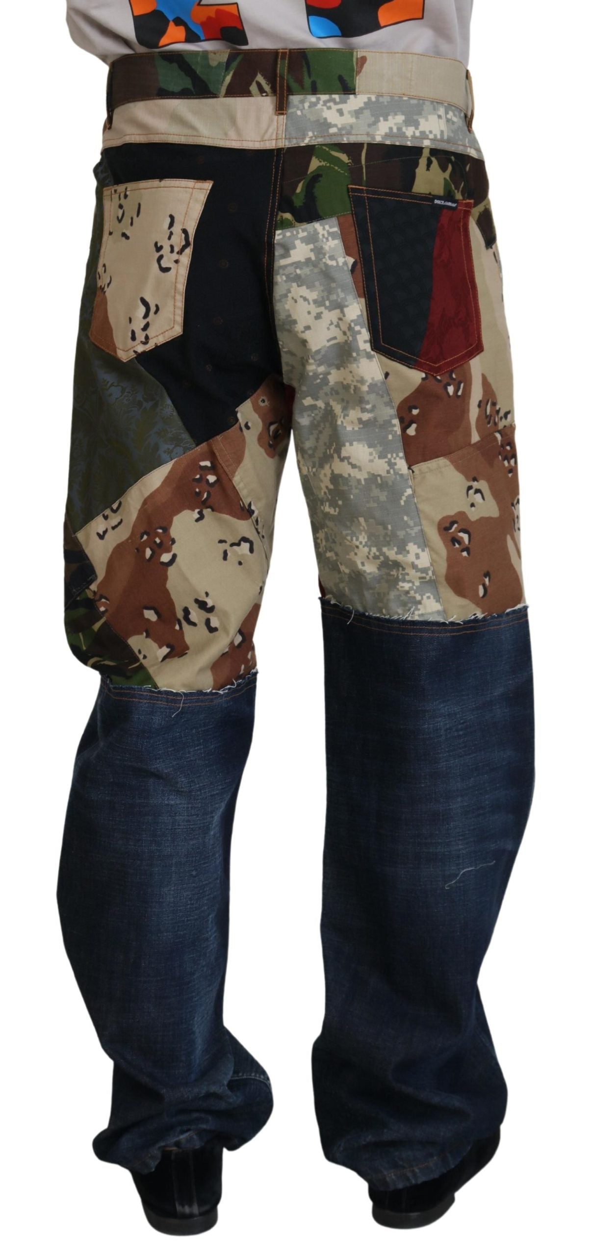 Dolce &amp; Gabbana Jeans en denim pour hommes patchwork de soie multicolore