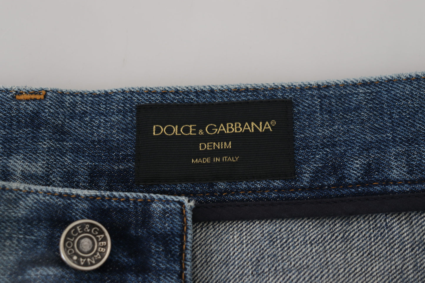 Dolce &amp; Gabbana Jean en denim coupe droite en lambeaux de coton bleu