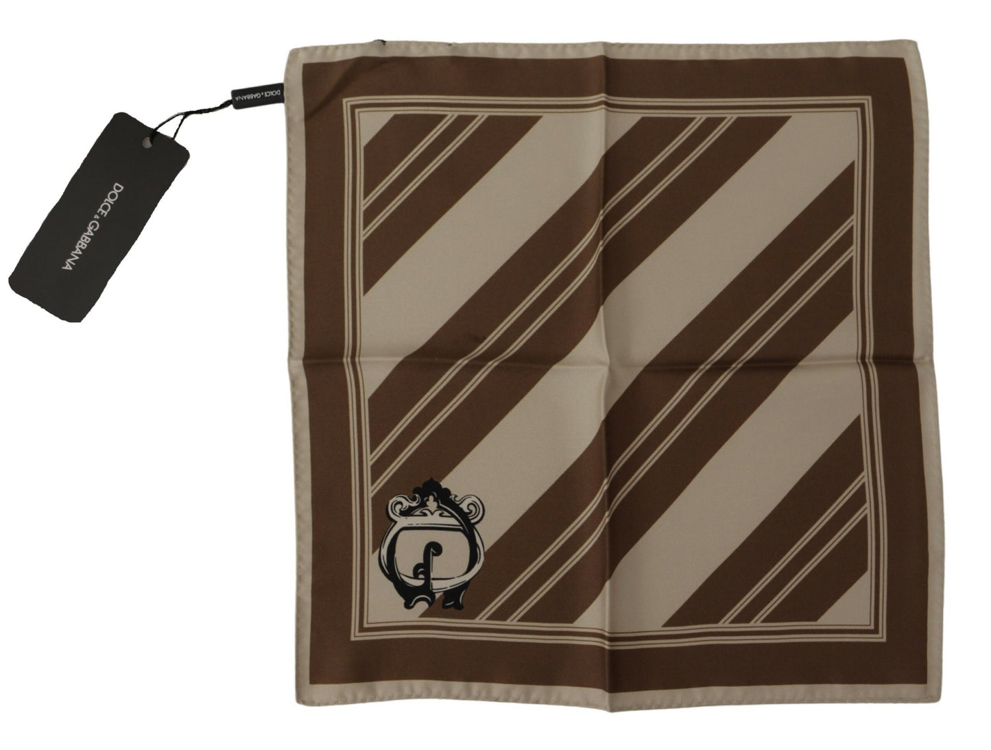 Dolce &amp; Gabbana Brown Stripes DG Logo Square Herren-Taschentuch-Schal